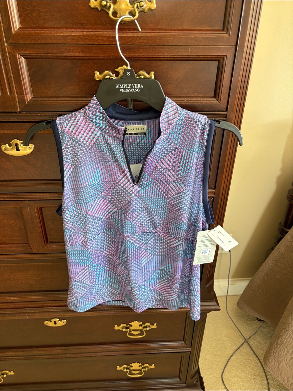 PGA Tour Sleeveless Geometric Golf Top - Lavender & Blue